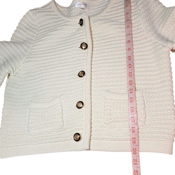 GEMMA + JANE Cotton Blend Rib Knit Button Front Cropped Cardigan Pockets Sz M - Picture 8 of 11
